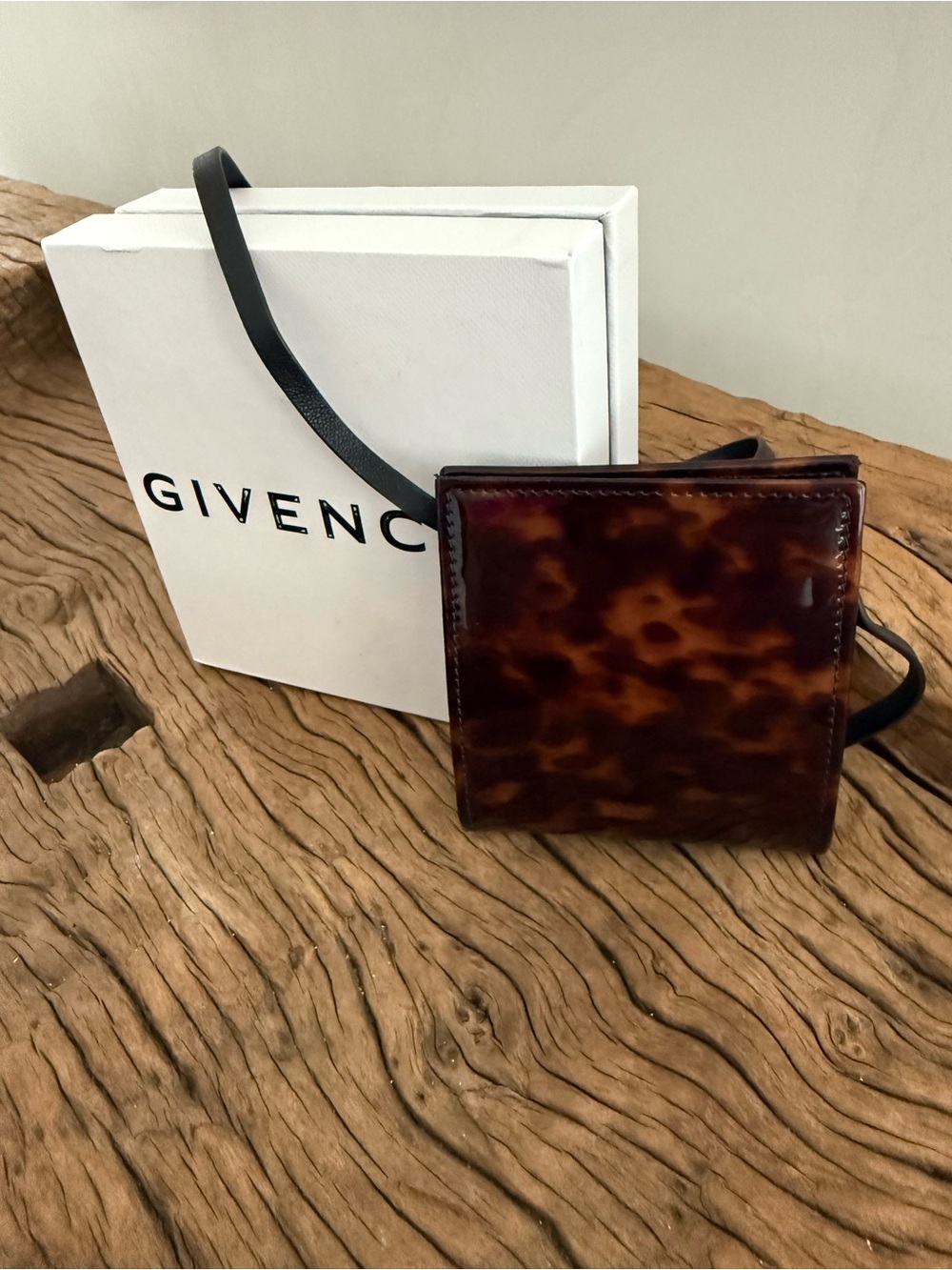 Givenchy Tortoiseshell-Pattern Square coin pouch with strap